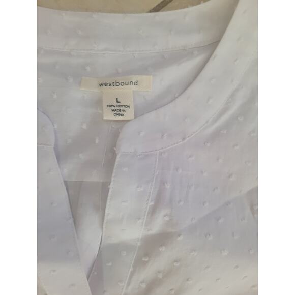 Westbound White Blouse Button Up V Neck 3/4 Sleeves Sz L - Picture 4 of 6